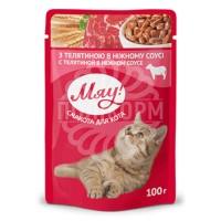 «МЯУ» повнораціонний консервований корм для дорослих котів «З телятиною в ніжному соусі» thumb image 1
